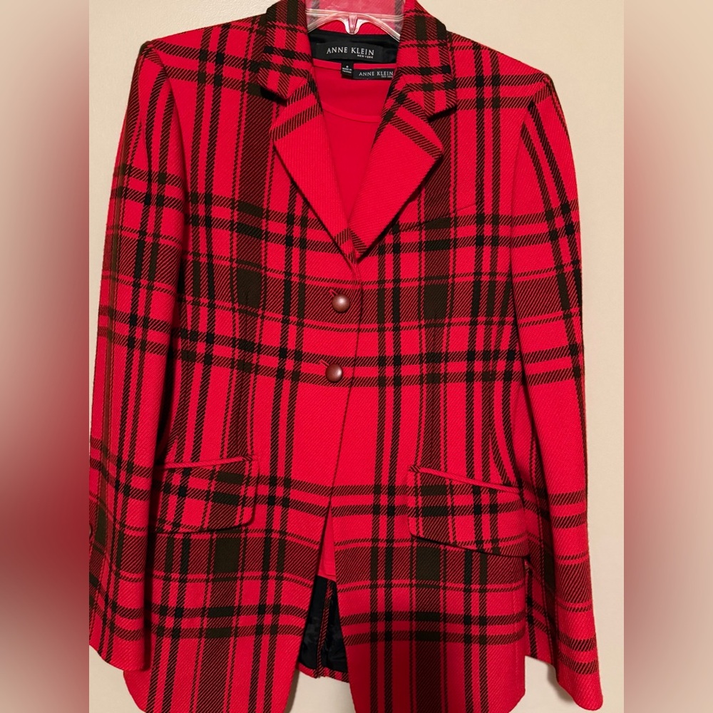 Anne Klein Red and Black Plaid Men's Jacket